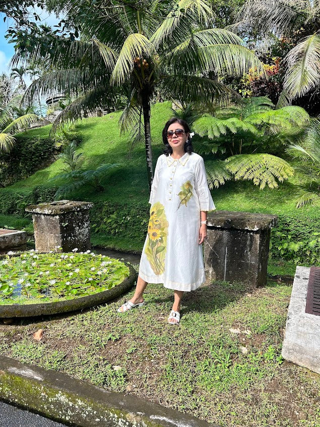 White Chanderi Silk & Handpainted Dress