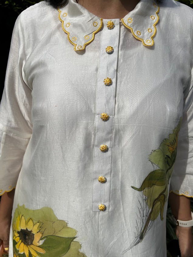 White Chanderi Silk & Handpainted Dress