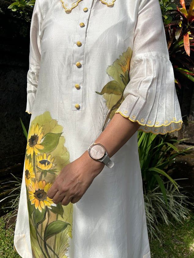 White Chanderi Silk & Handpainted Dress