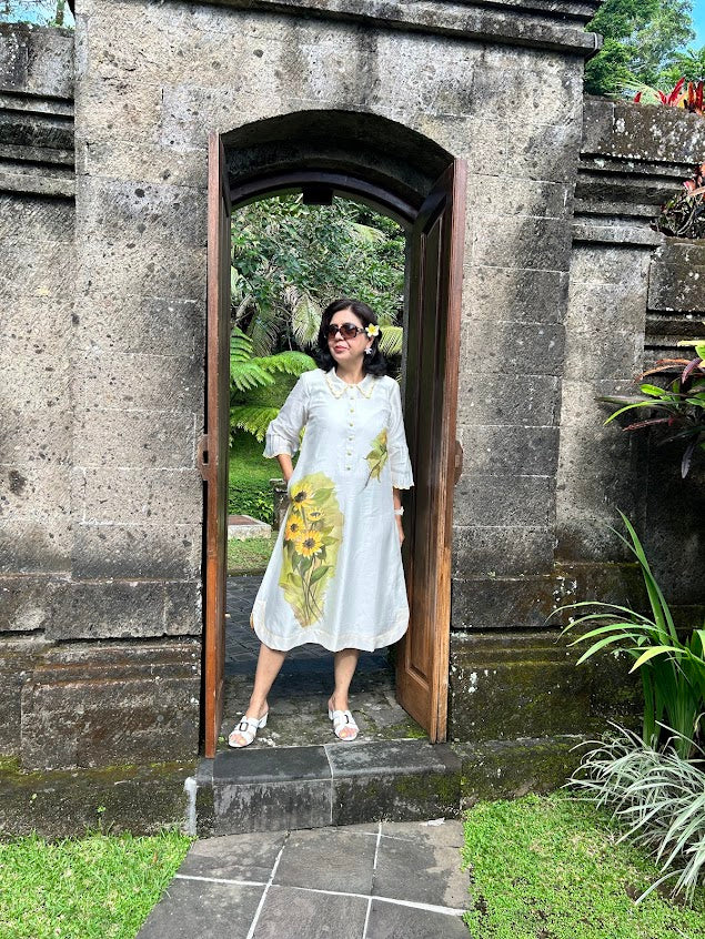 White Chanderi Silk & Handpainted Dress