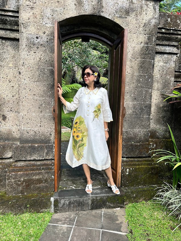 White Chanderi Silk & Handpainted Dress
