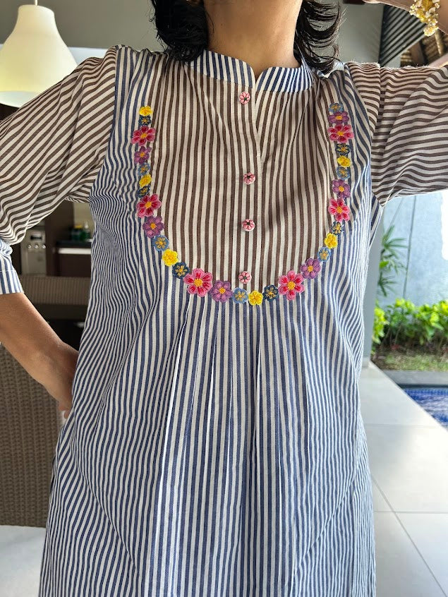 Blue Striped Cotton Co Ord Set