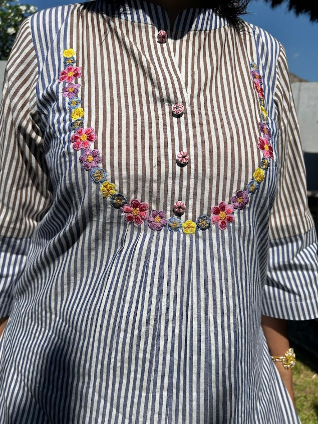 Blue Striped Cotton Co Ord Set