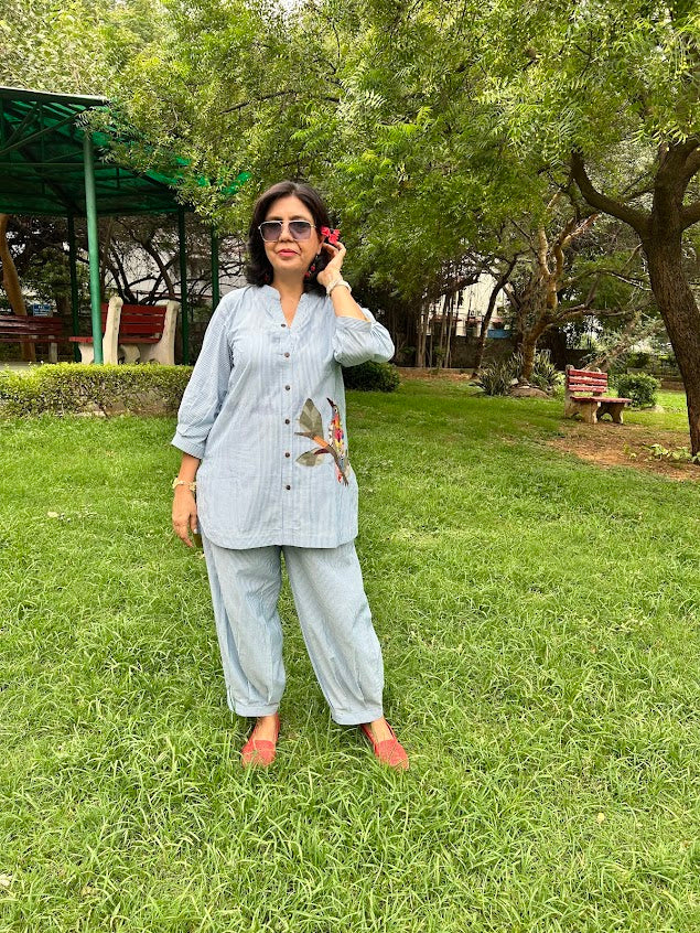 Striped With Intricate Bird Co Ord Set