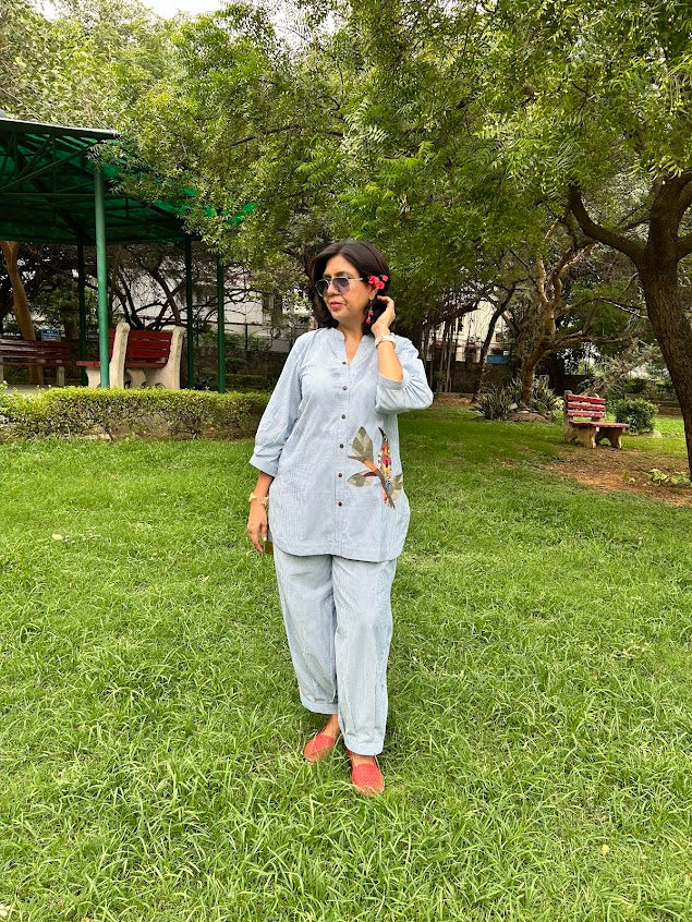 Striped With Intricate Bird Co Ord Set