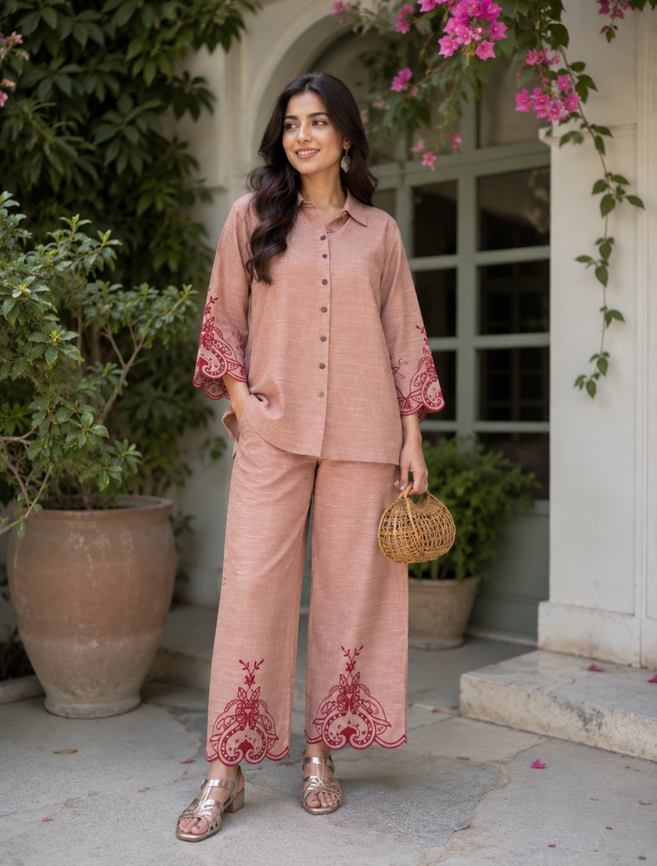 Beige Peony Garden Co-ord Set