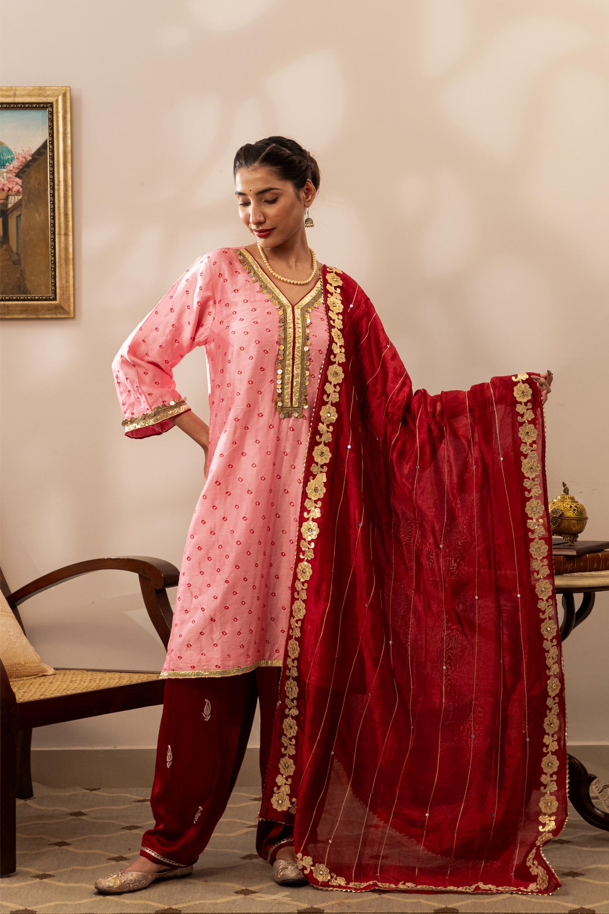 Gulabi Bandhani Kurta Set