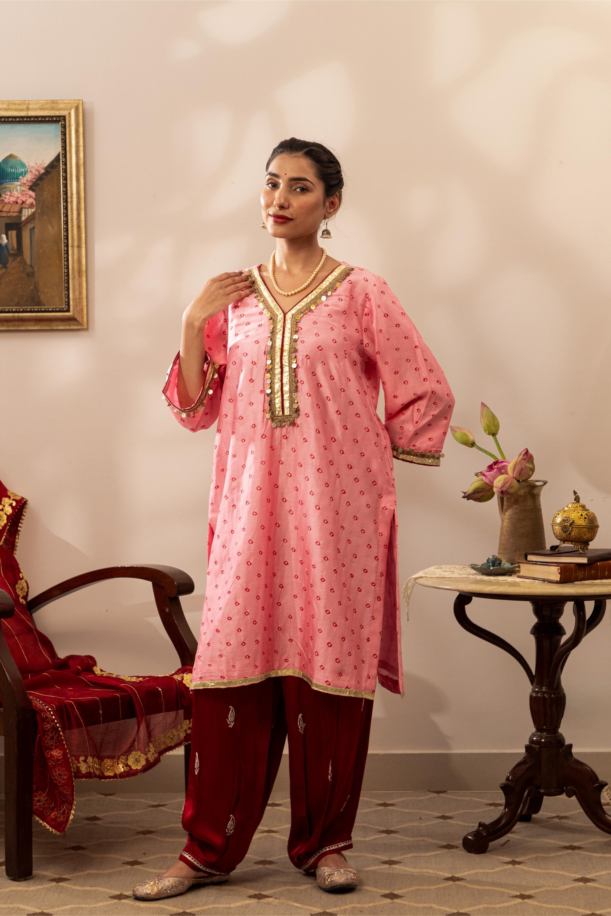Gulabi Bandhani Kurta Set