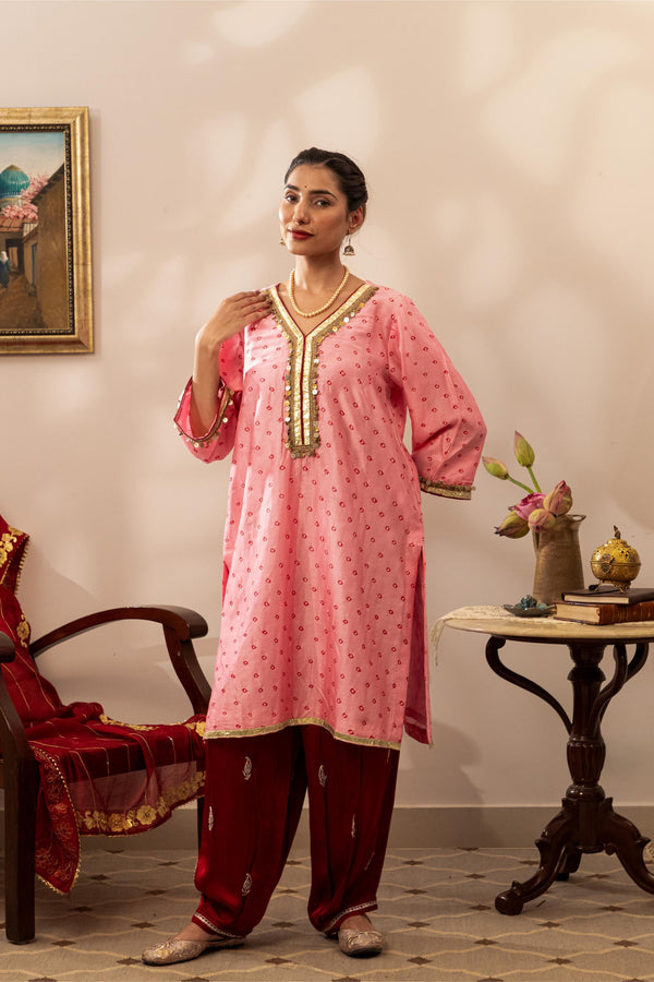 Gulabi Bandhani Chanderi Kurta