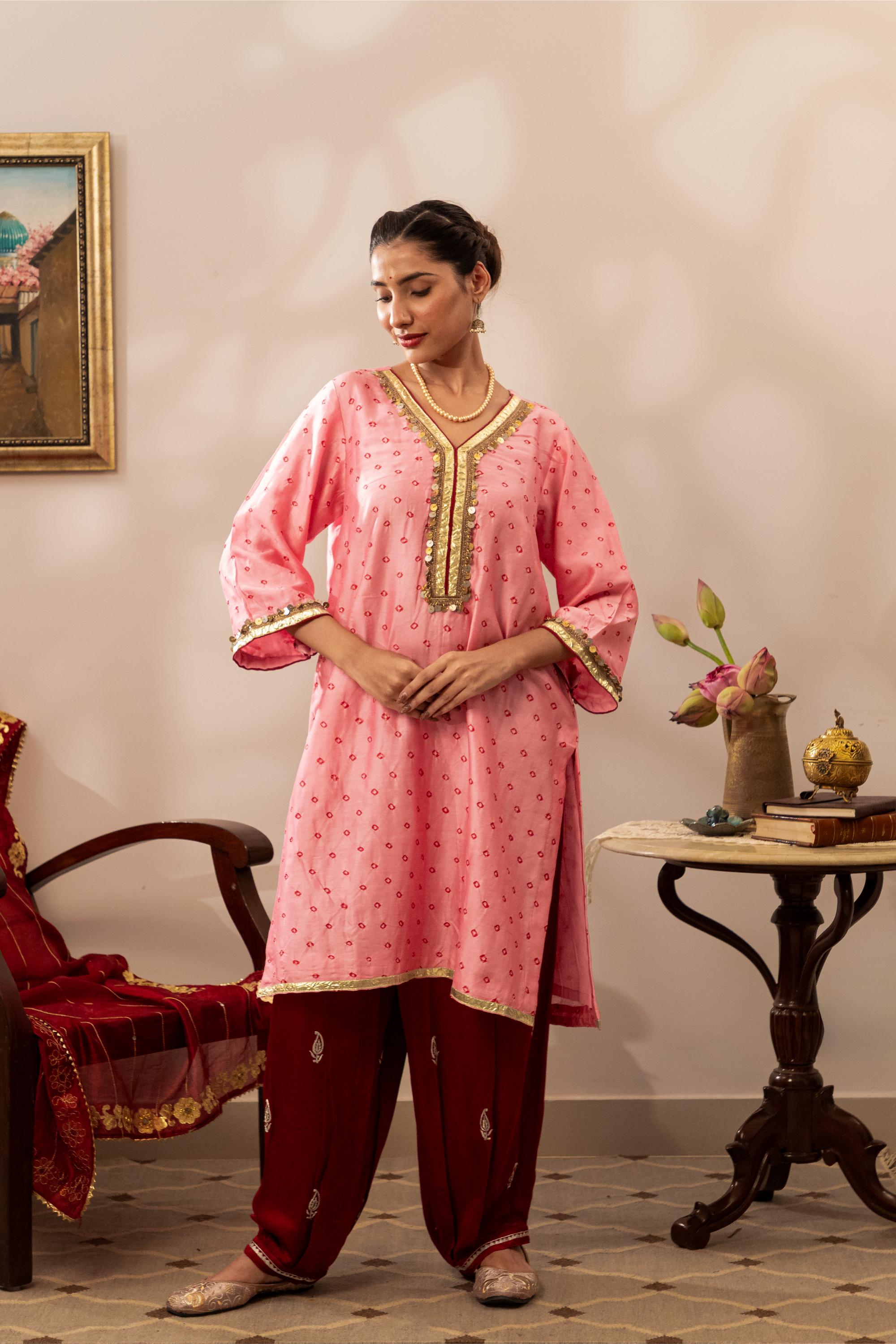 Gulabi Bandhani Chanderi Kurta