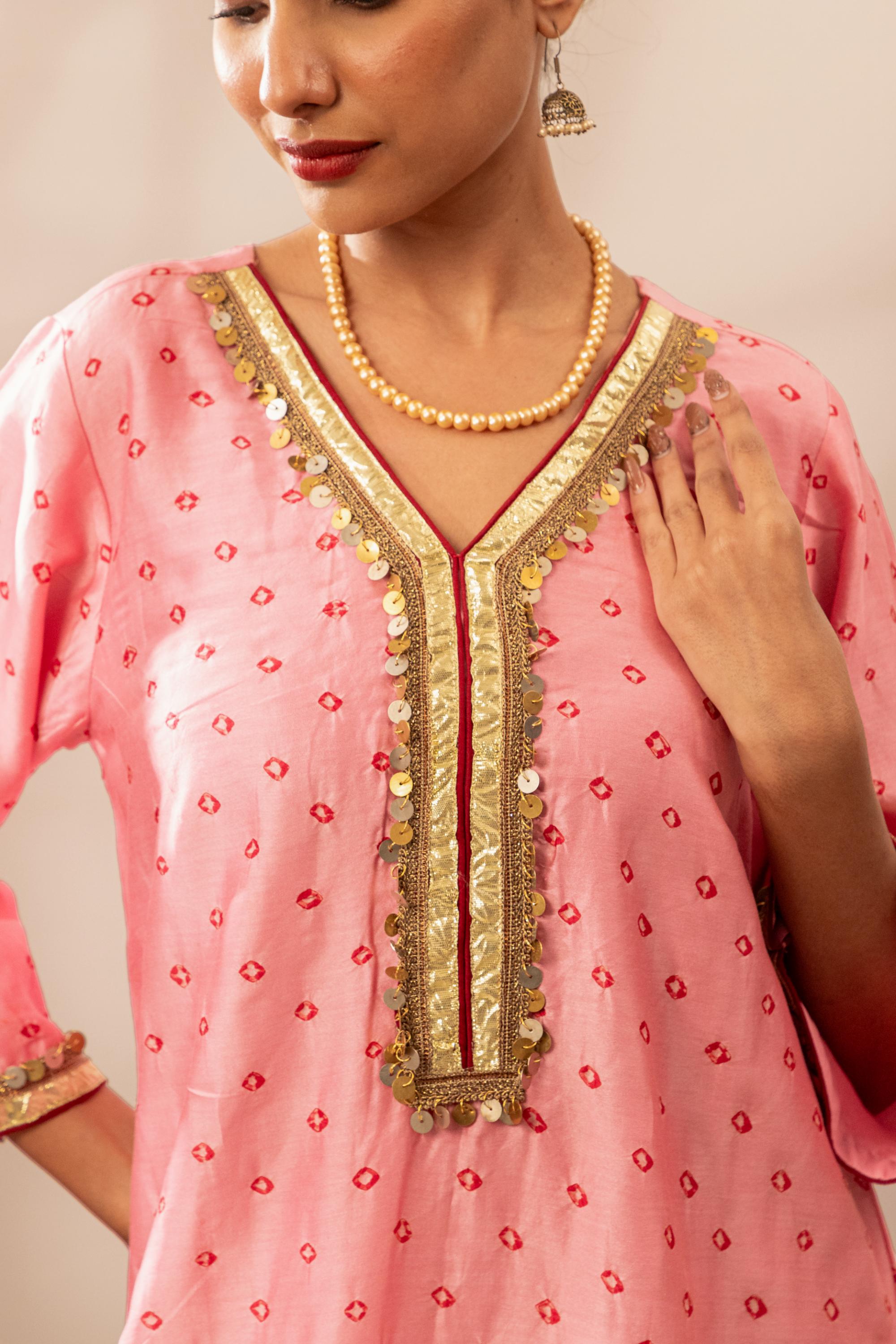 Gulabi Bandhani Kurta Set
