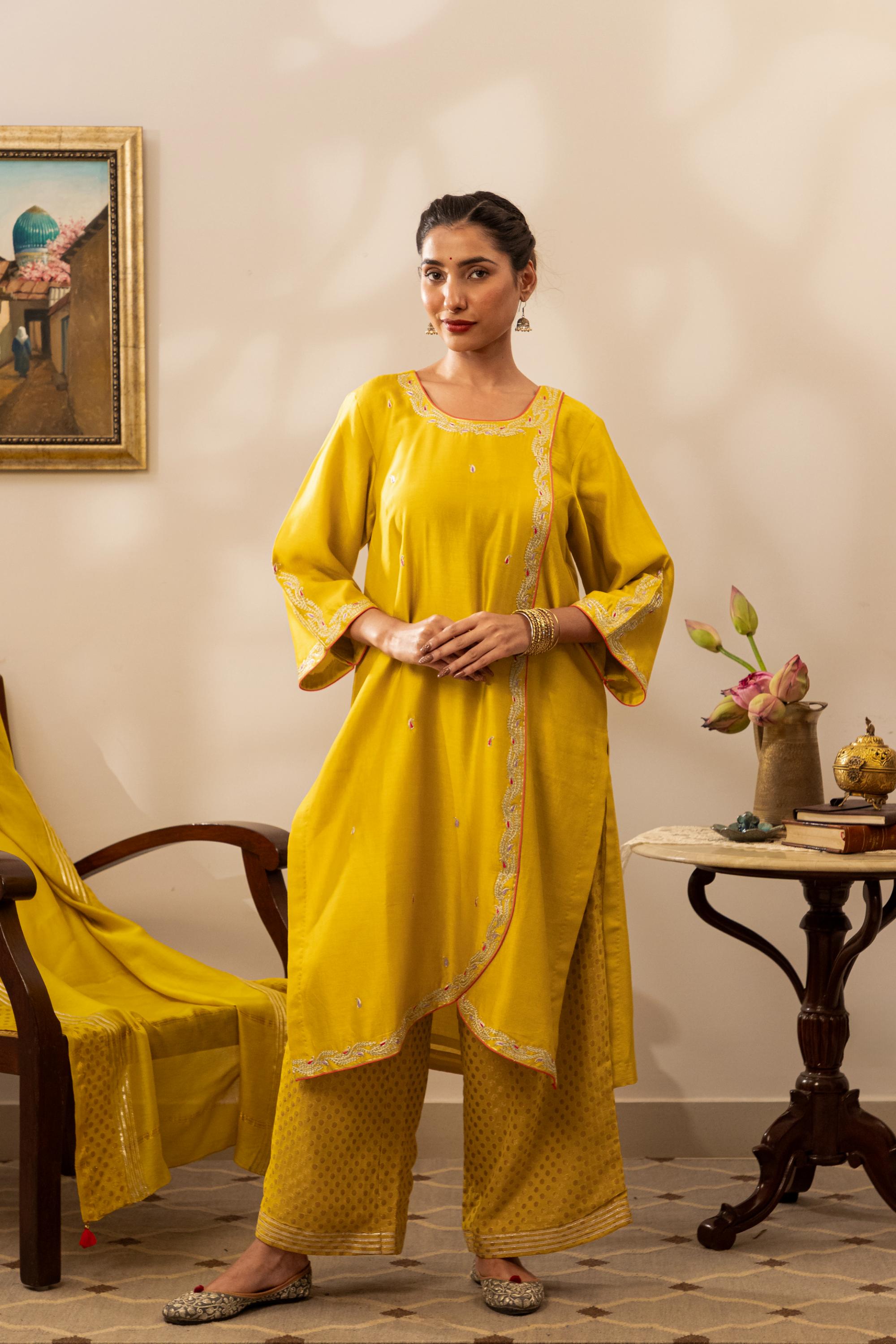 Sunheri Haldi Chanderi Kurta