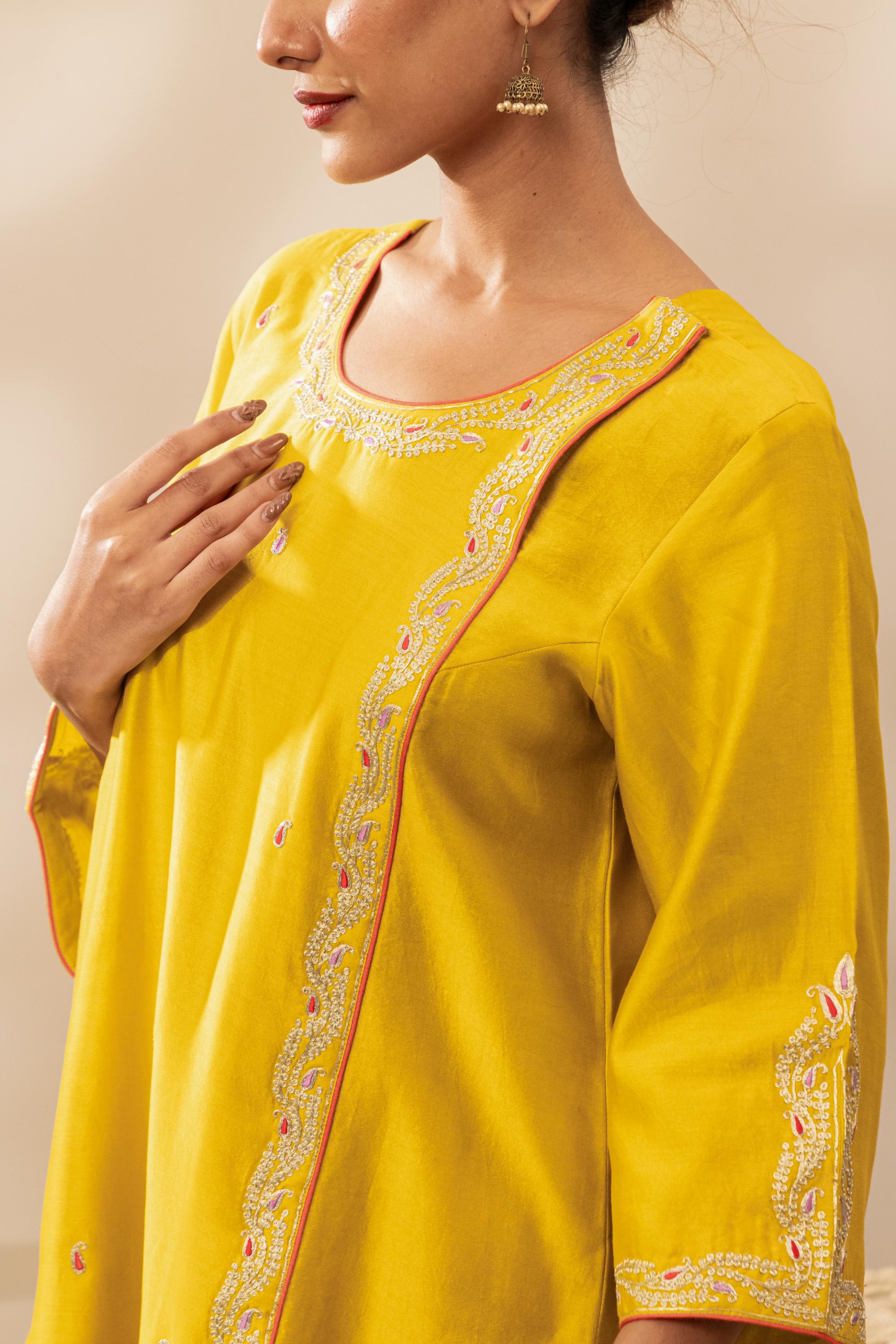 Sunheri Haldi Chanderi Kurta