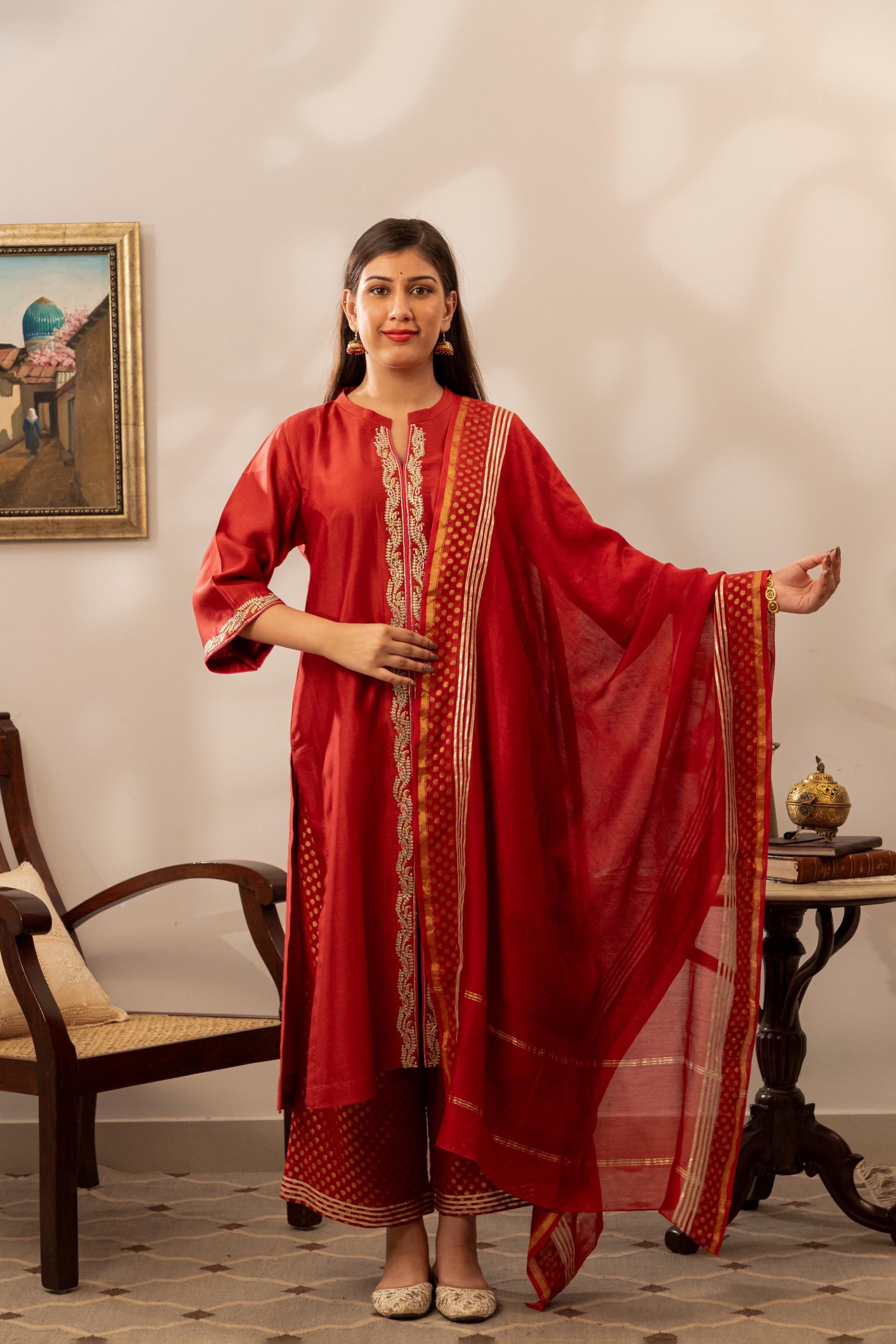 Lal Sunheri Kurta Set