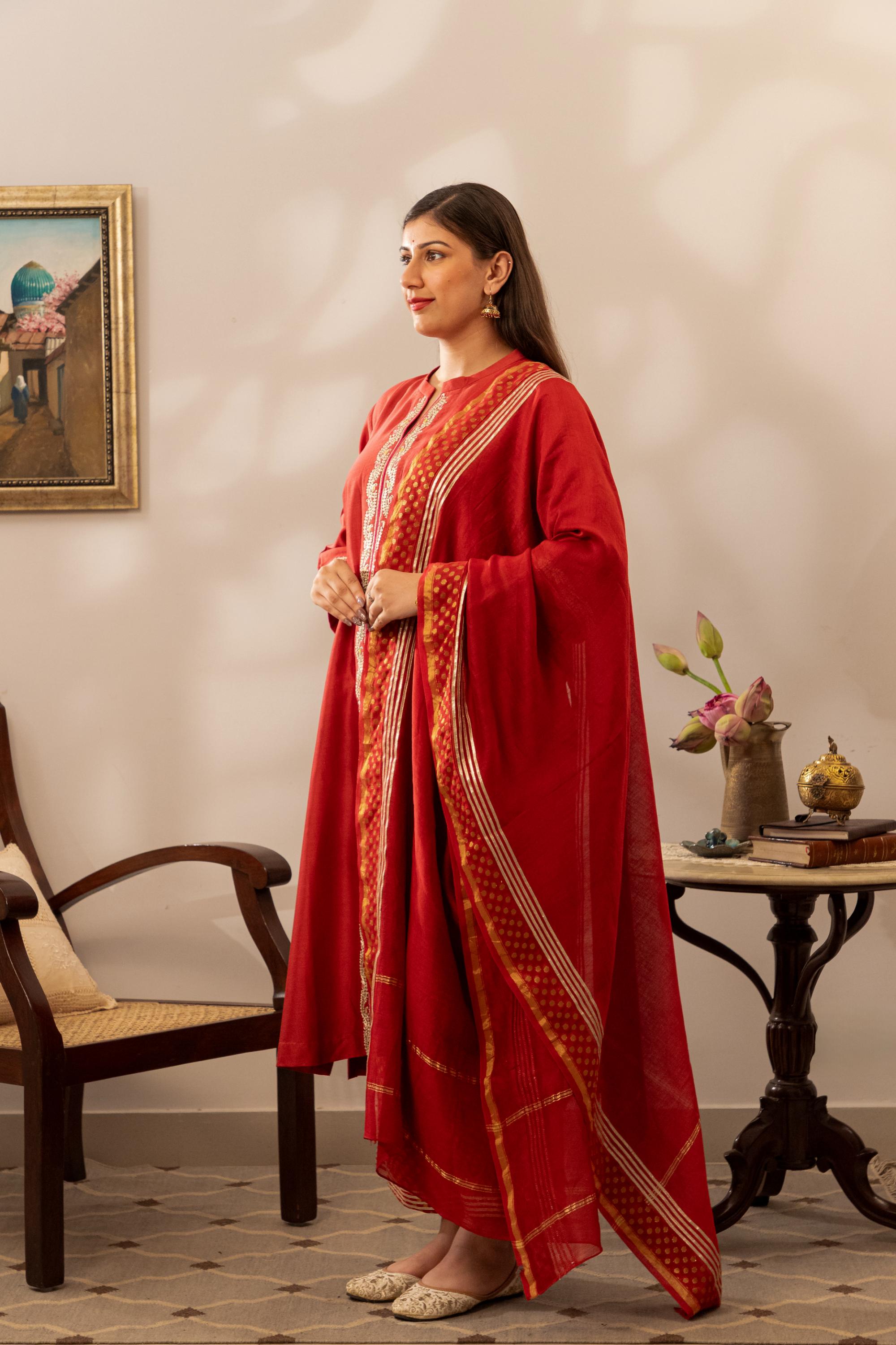 Lal Sunheri Kurta Set