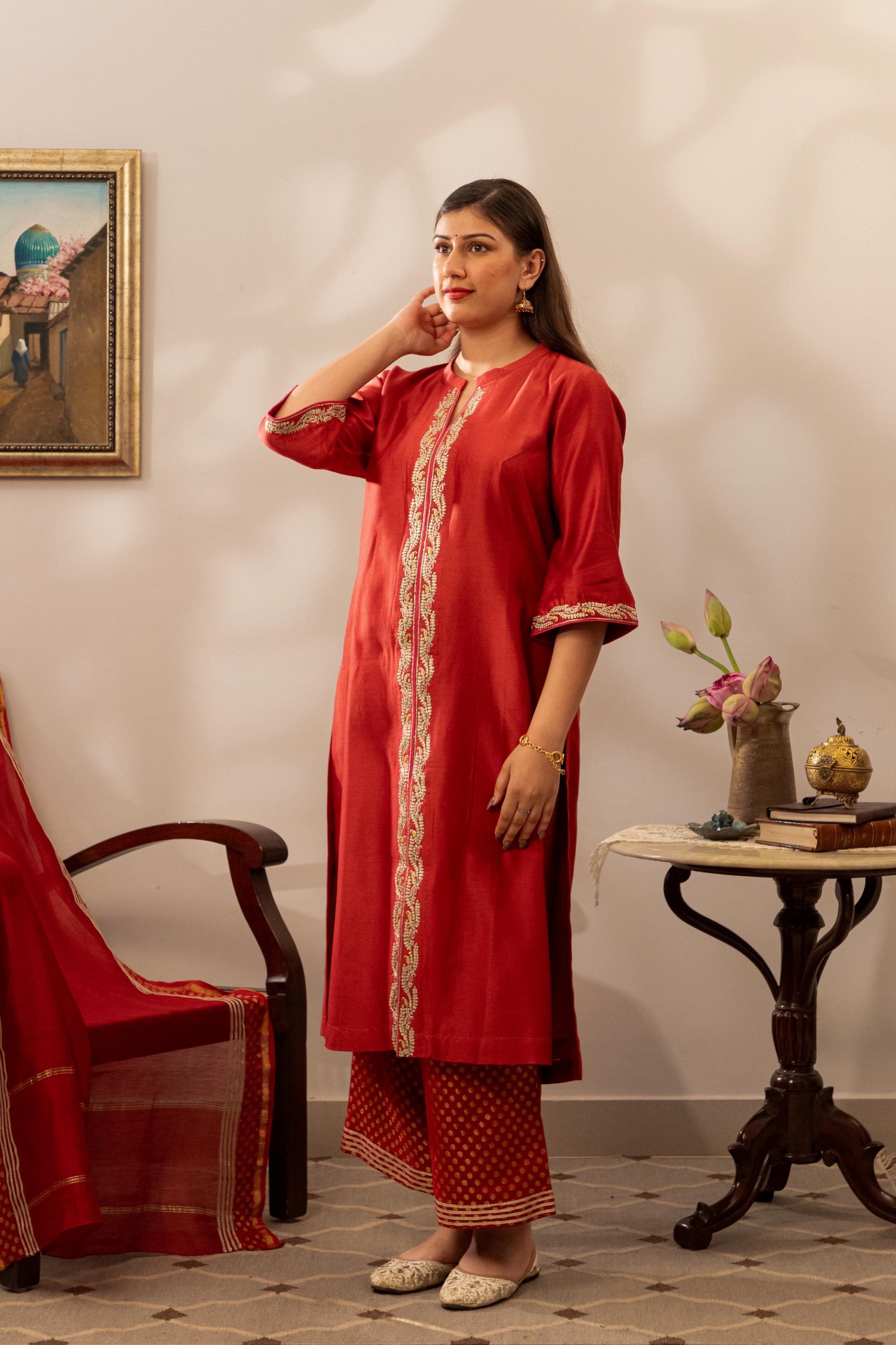 Lal Sunheri Kurta Set