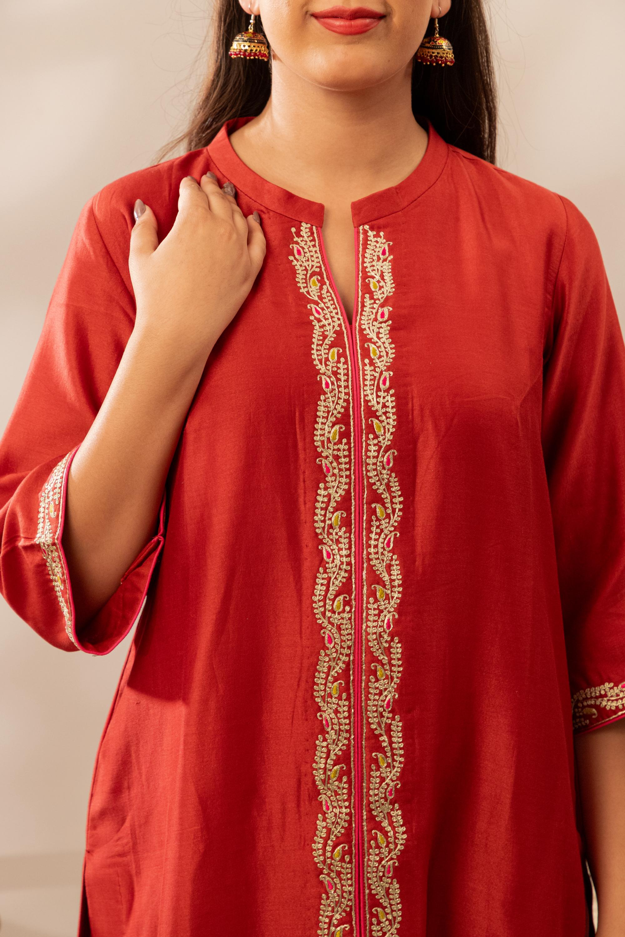 Lal Sunheri Kurta Set