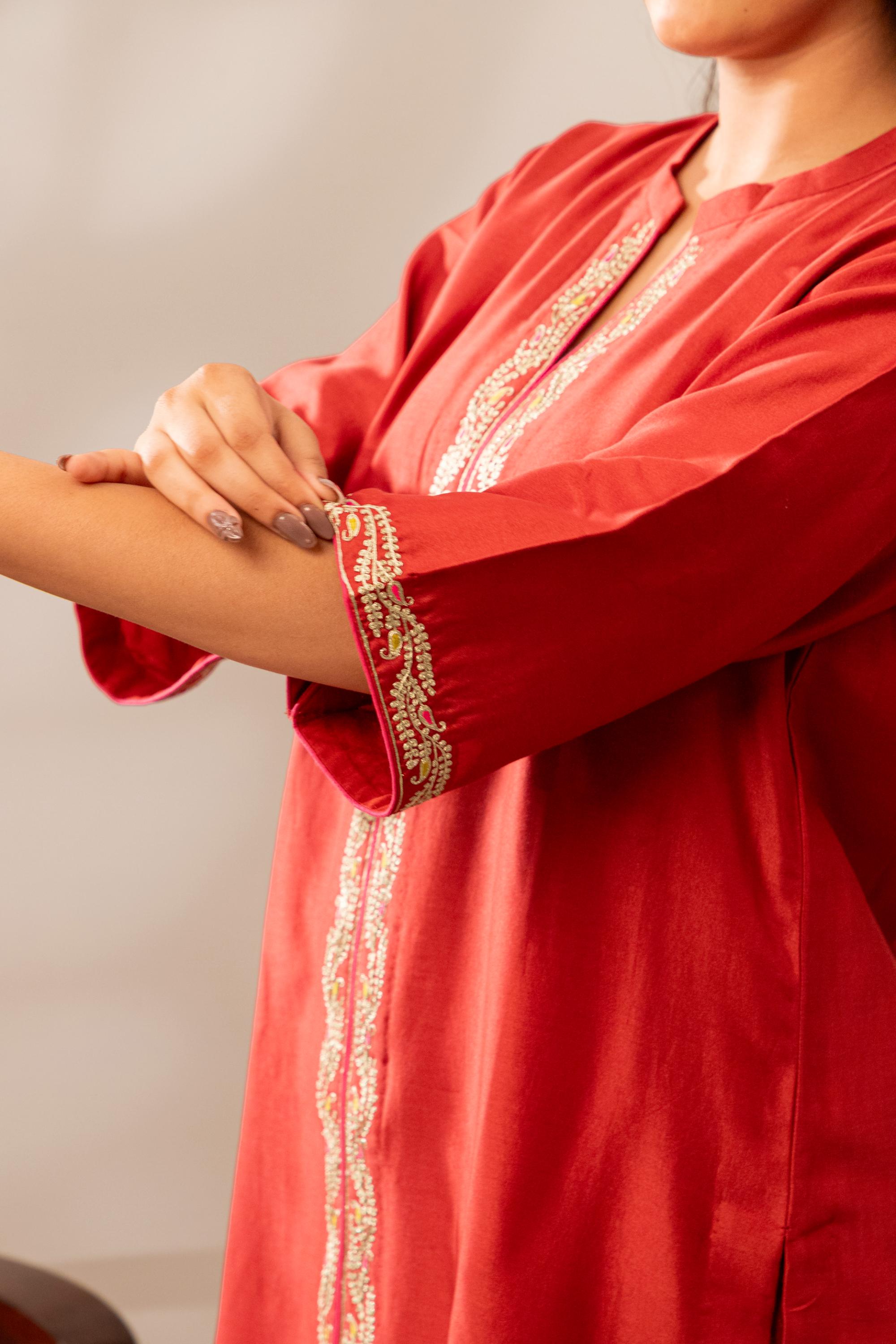 Lal Sunheri Kurta Set