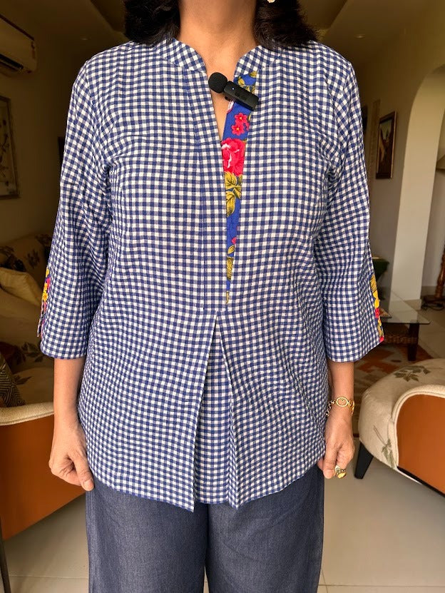 Indigo Check Top