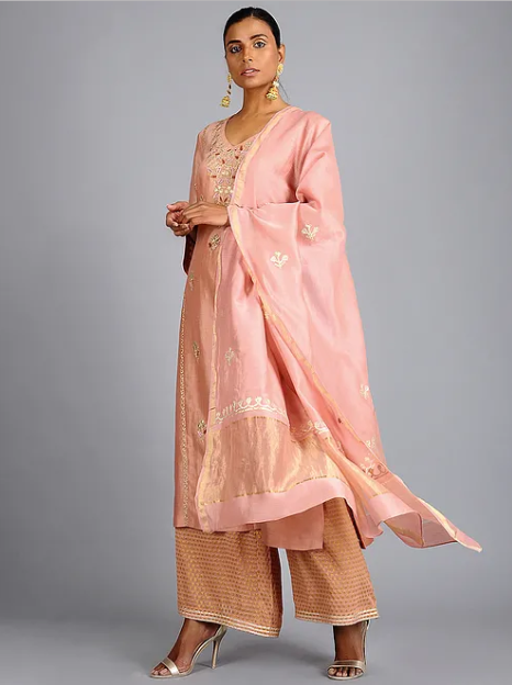 Peach Gota Embroidered Chanderi suit (set of 3)