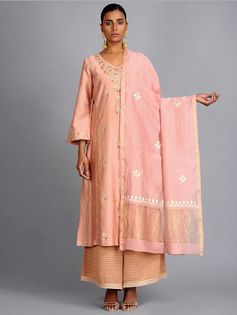 Peach Gota Embroidered Chanderi suit (set of 3)