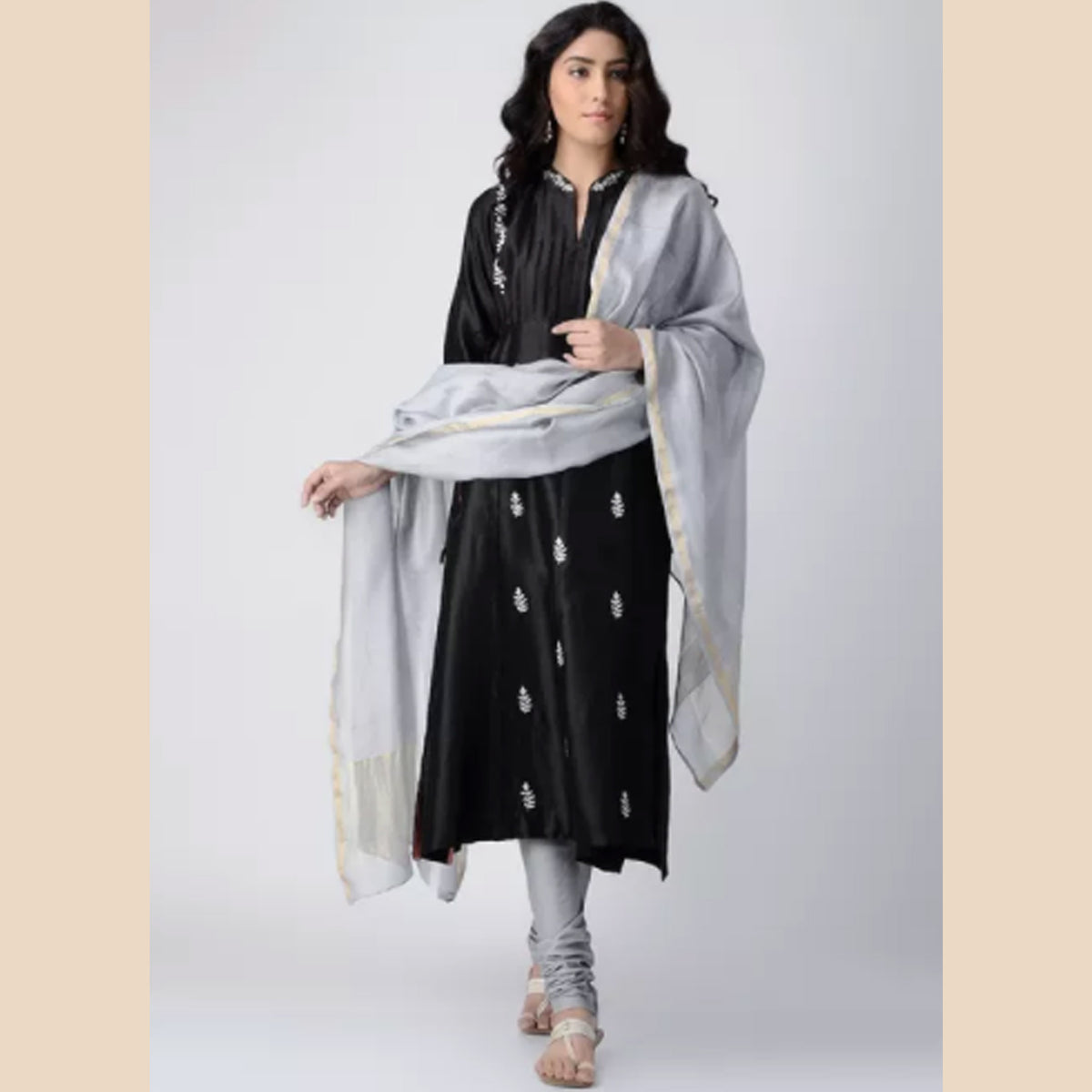 Black Pintuck Hand embroidered Chanderi Silk Kurta