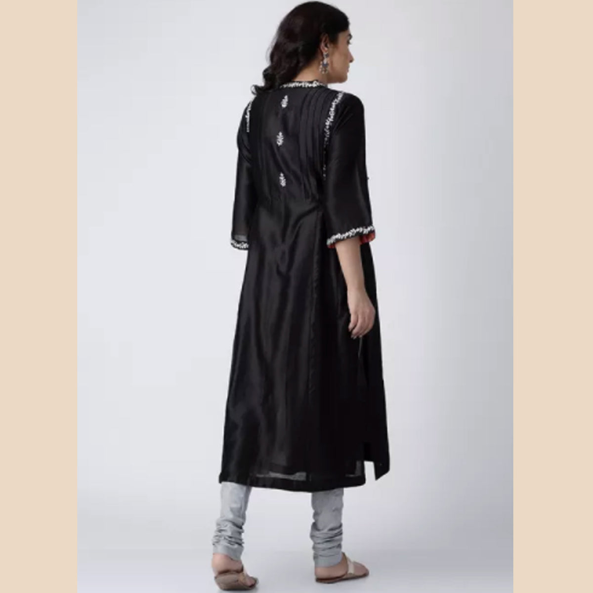 Black Pintuck Hand embroidered Chanderi Silk Kurta Set