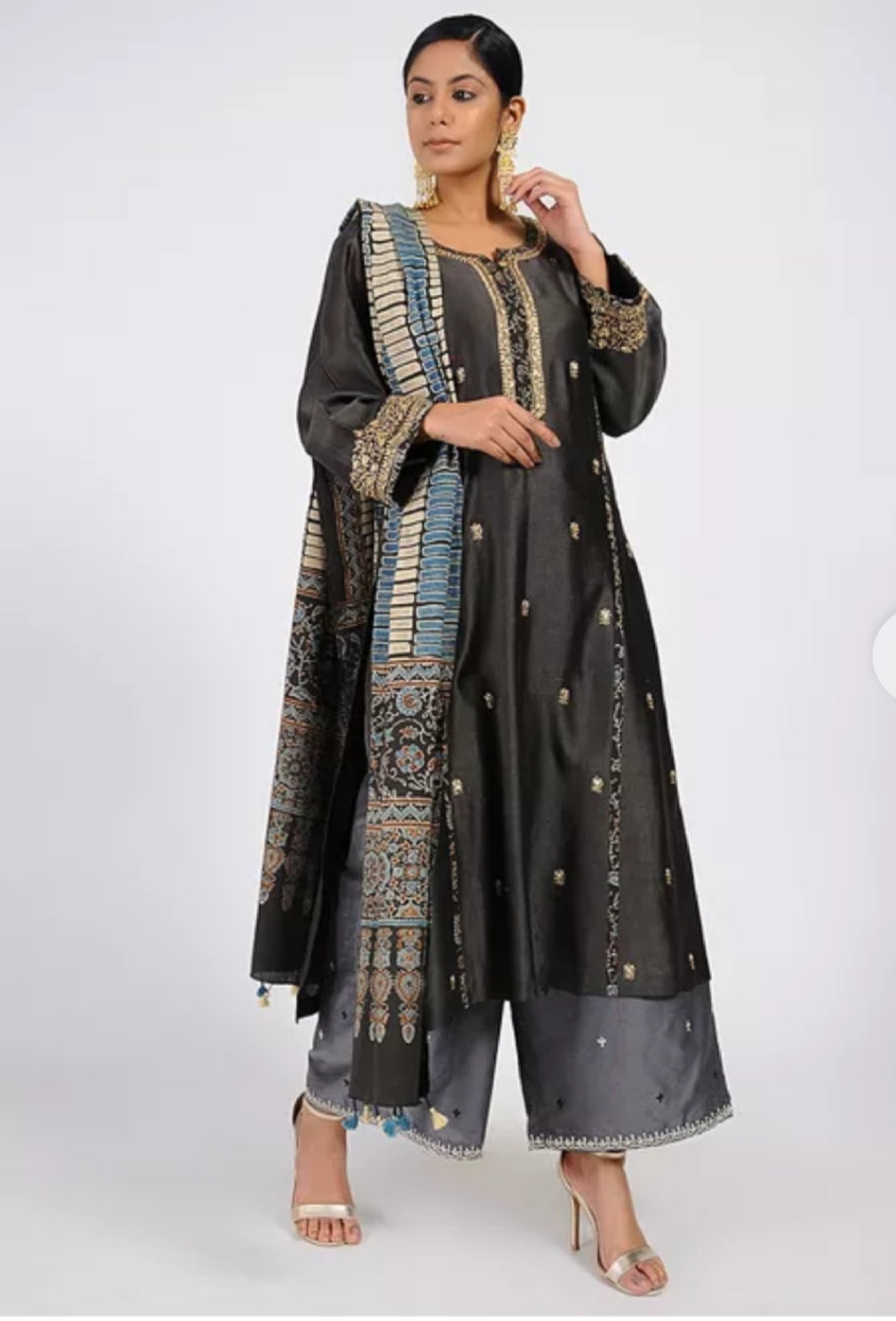 black chanderi silk kurta