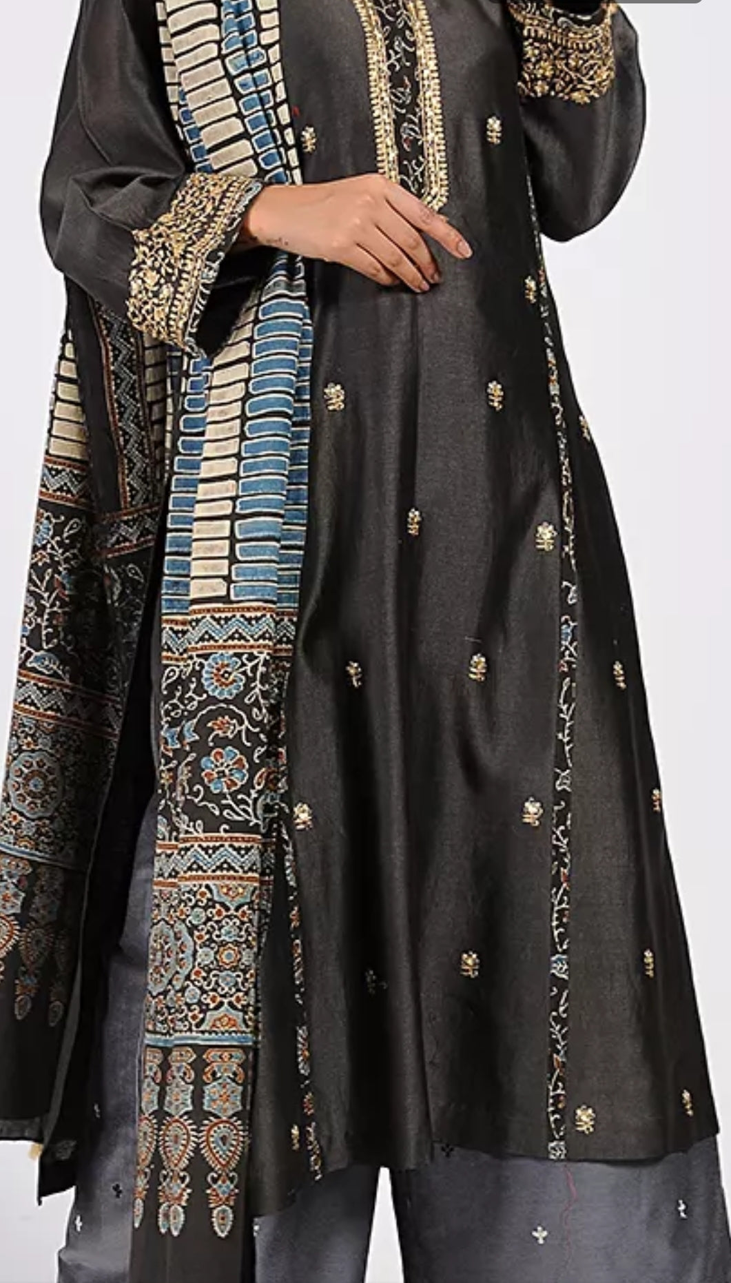 black chanderi silk kurta