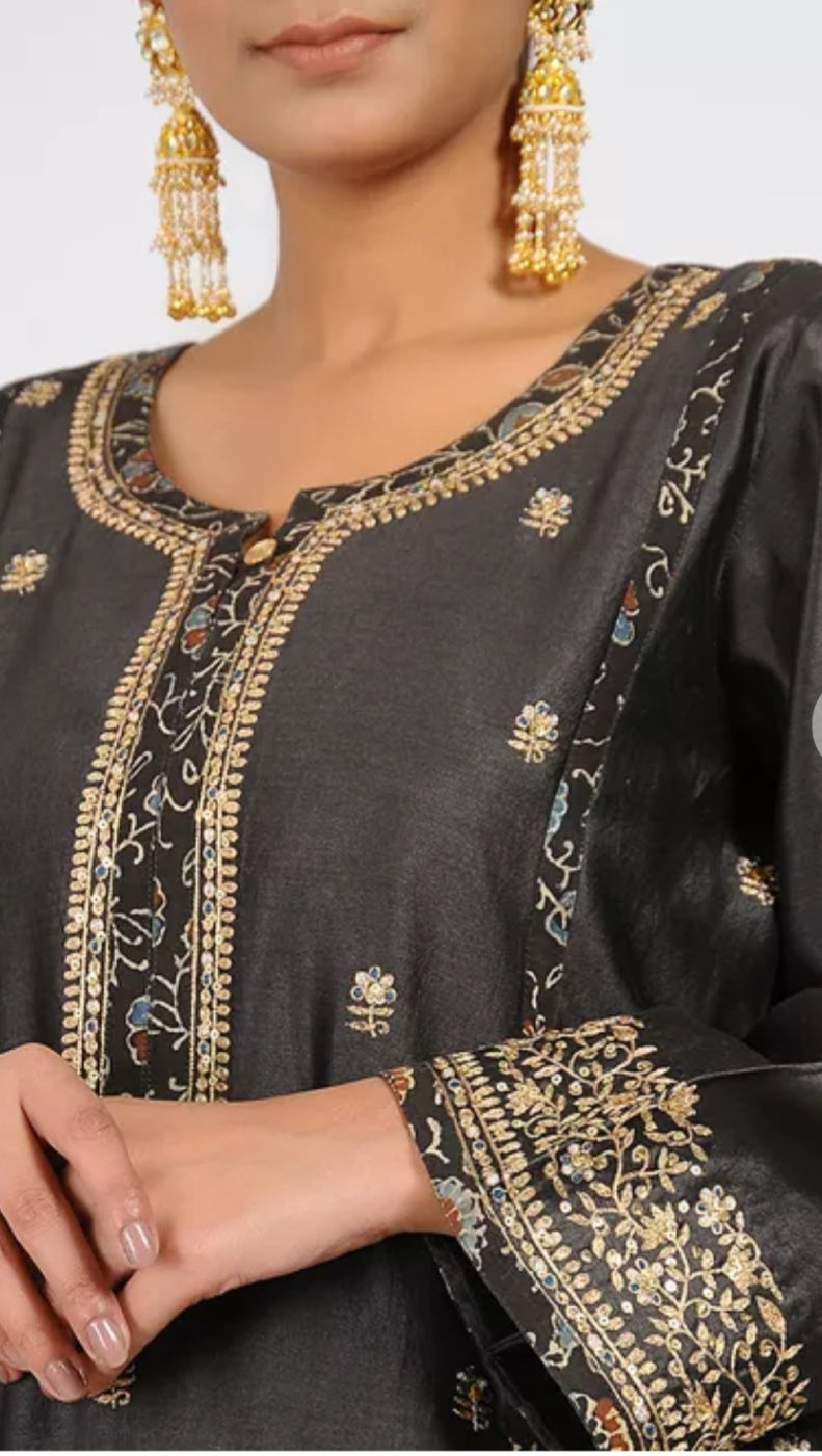 black chanderi silk kurta