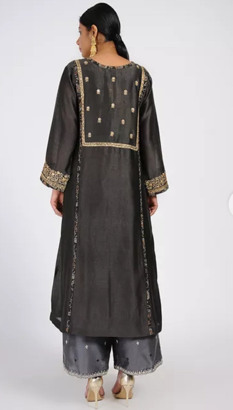black chanderi silk kurta