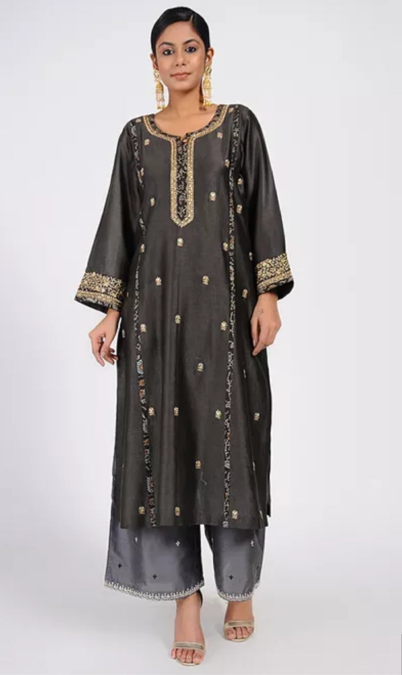 black chanderi silk kurta
