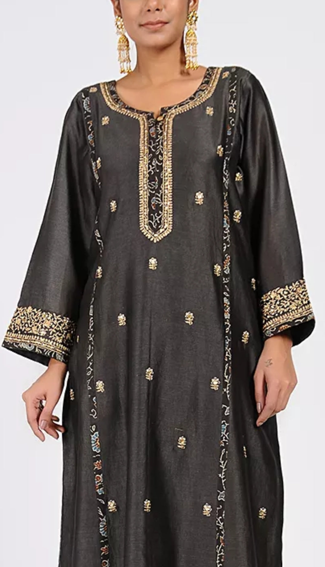 Charcoal black chanderi silk kurta 