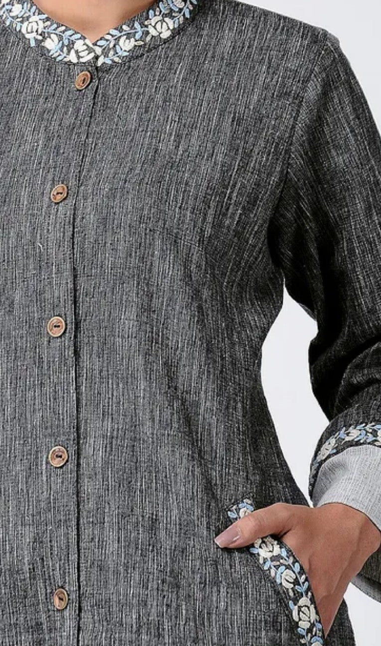 Charcoal handwoven Cotton Jacket