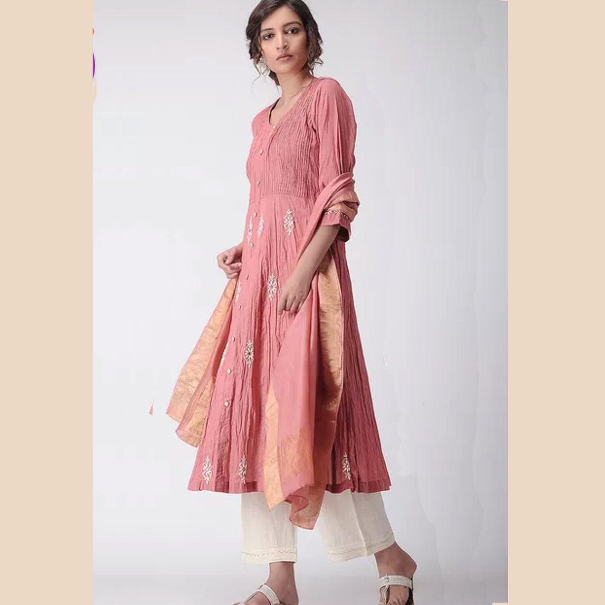 Dusty Rose embroidered muslin kurti