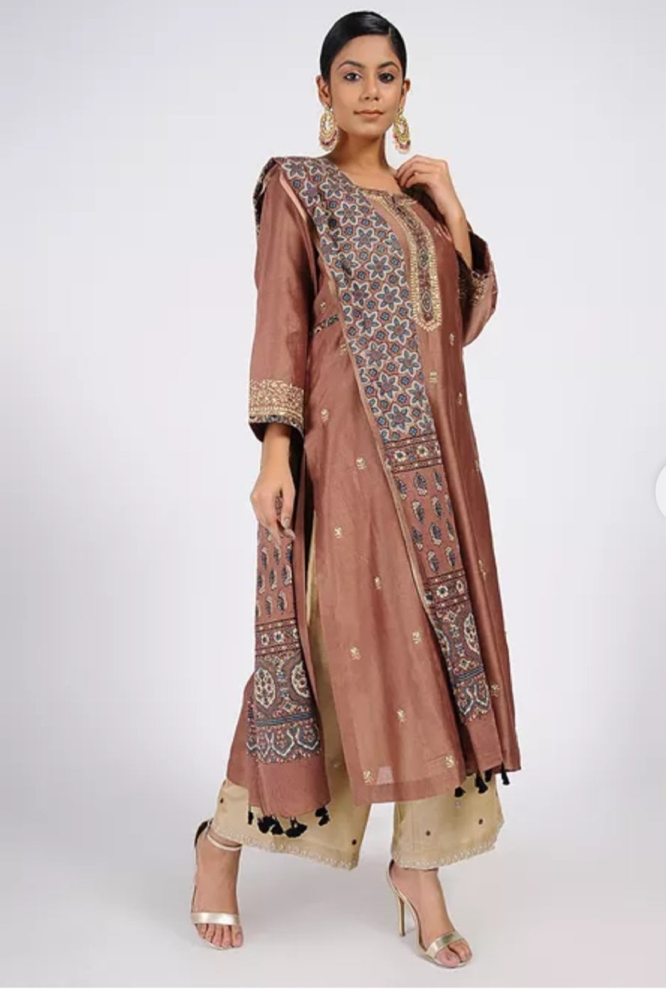 Dusty rose chanderi silk kurta with pant and dupatta