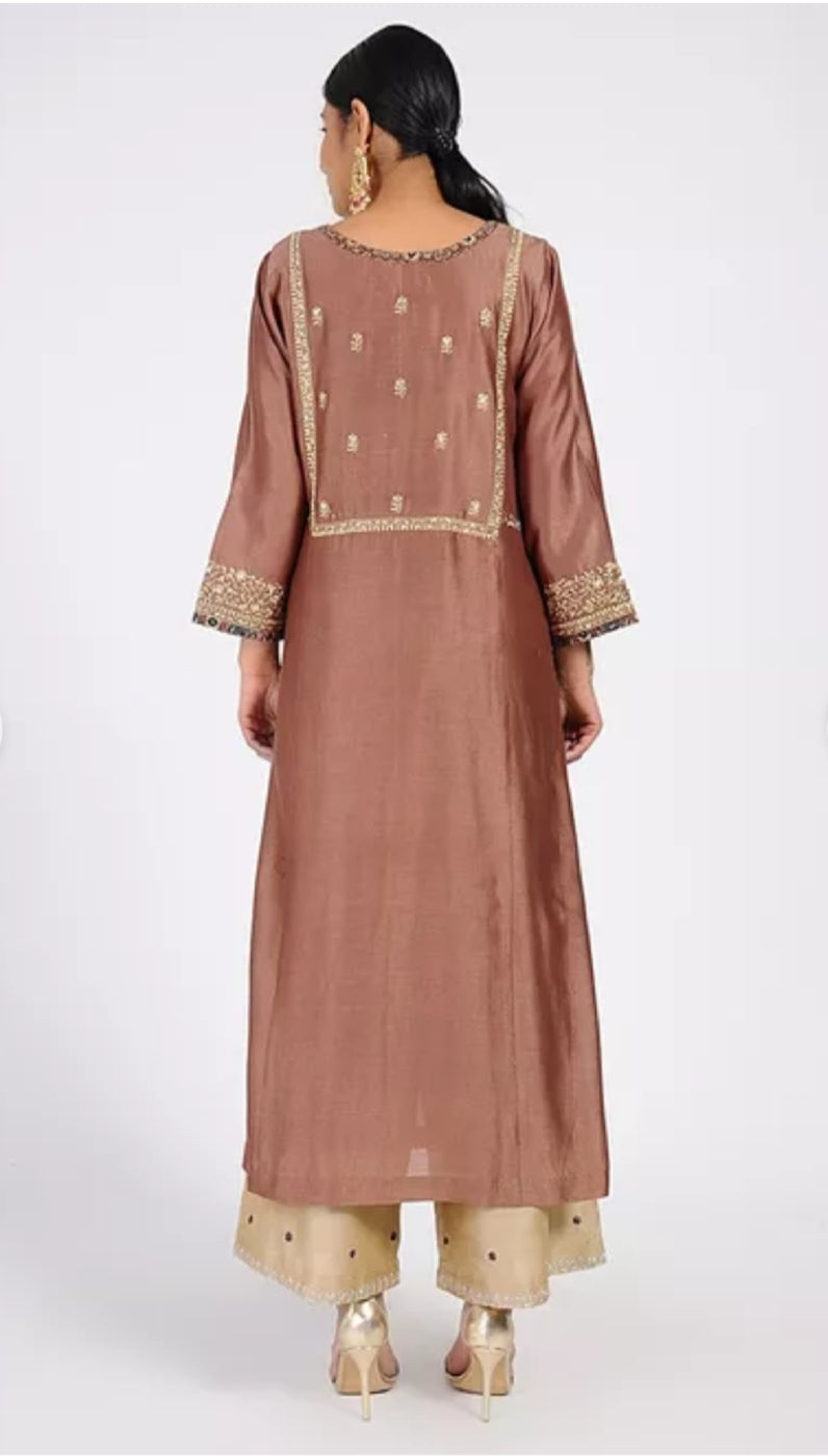 Dusty rose chanderi silk kurta with pant and dupatta