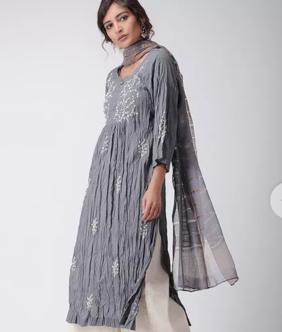 Grey embroidered muslin kurti And Pant