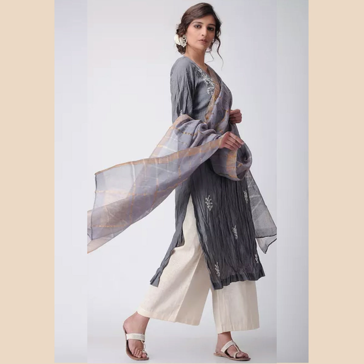 Grey embroidered muslin kurti Pant
