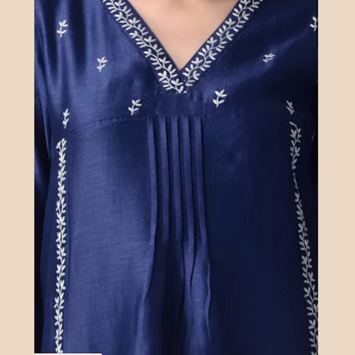 Indigo Pintuck Hand embroidered Chanderi Silk Kurta with pants