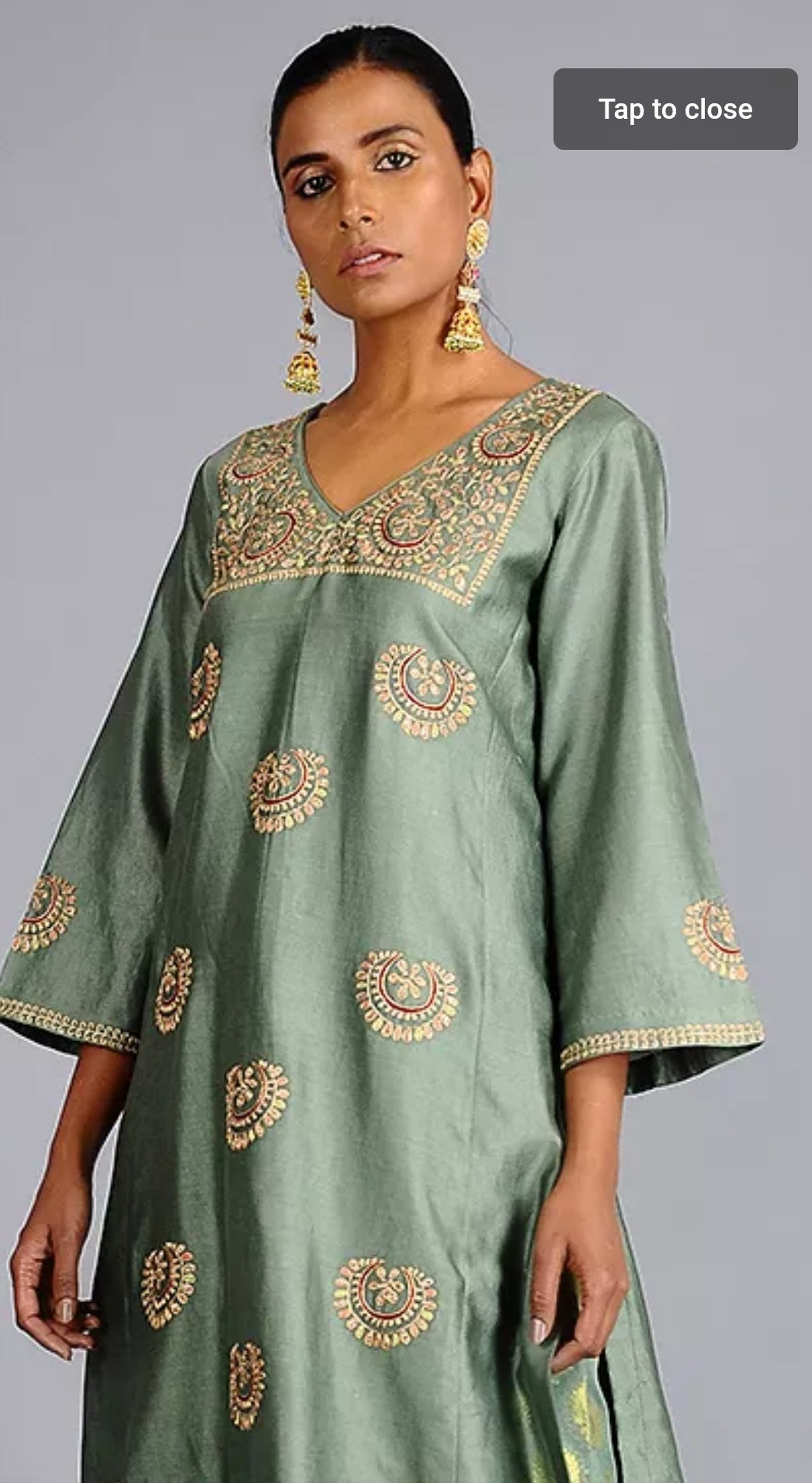Green Chanderi silk embroidered suit (set of 3)